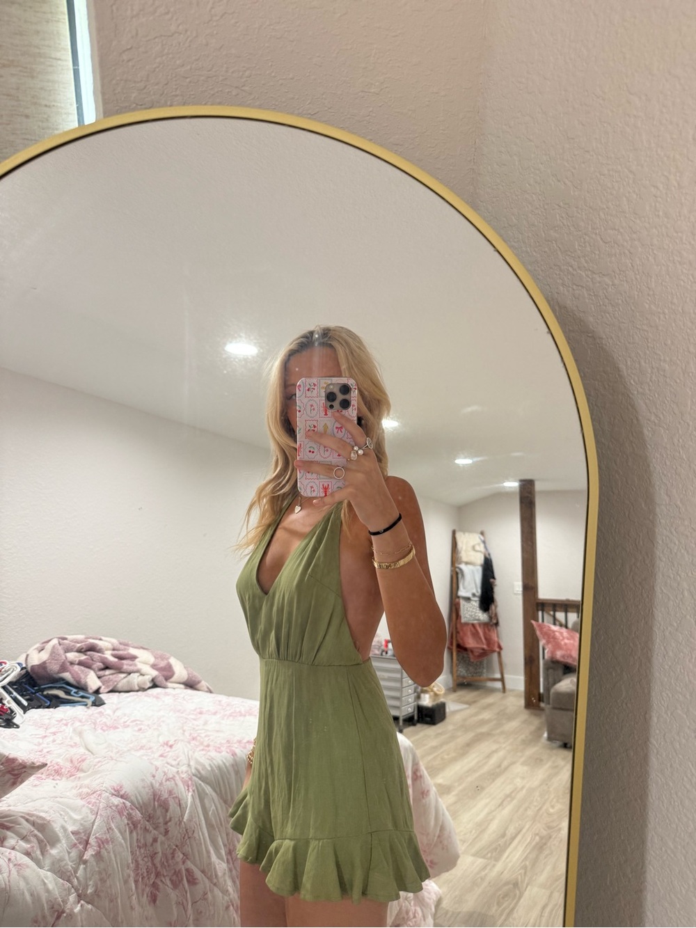 Women’s Olive Green Halter Mini Dress Romper